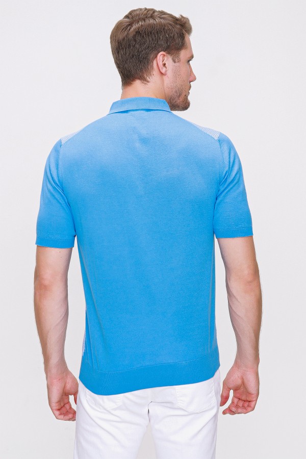 Fermuarlı Polo Yaka Örme T-Shirt