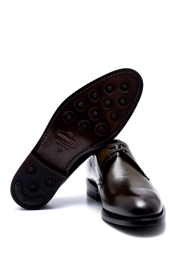 Yeşil Efektli Deri Kösele Taban Bağcıklı Klasik Ayakkabı
