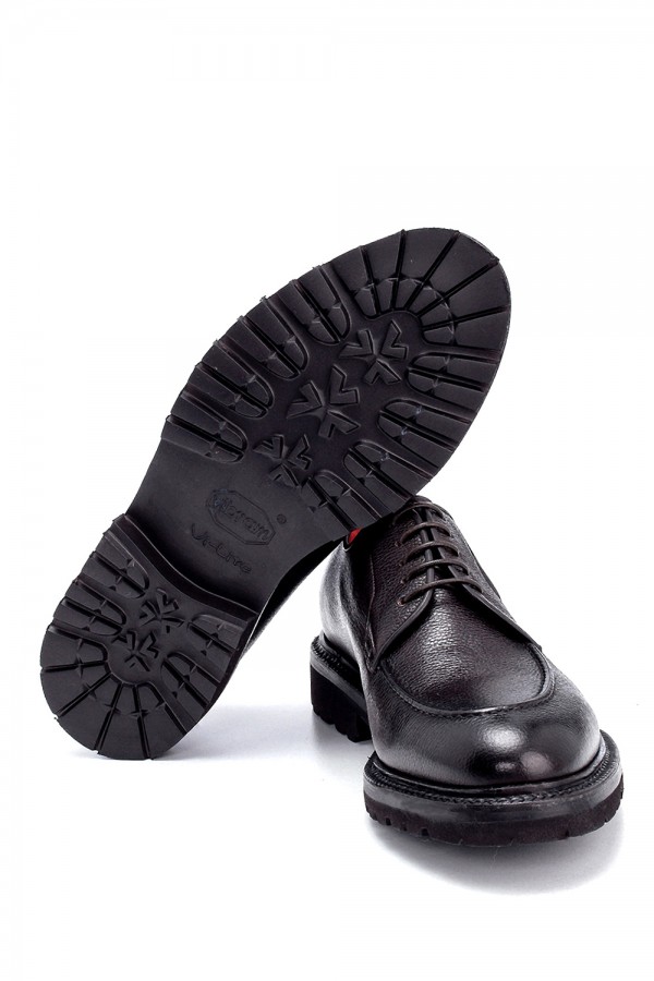 Deri Kahverengi Altı Lastik Bağcıklı Klasik Ayakkabı