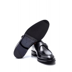 Siyah Deri Lastik Ve Kösele Taban Tklasik Ayakkabı