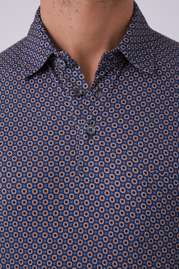 3 Düğmeli Polo Yaka Desenli Tshirt