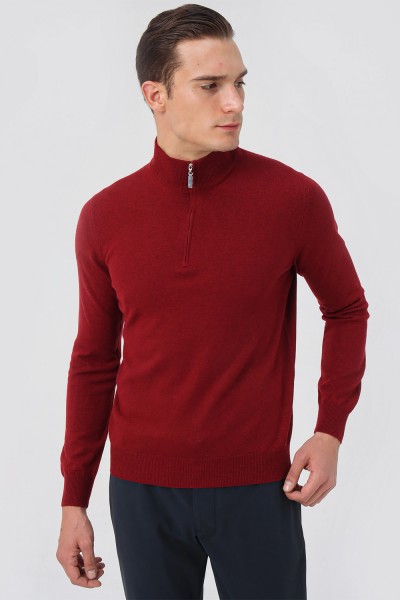 Yarım Fermuarlı Dik Yaka Triko