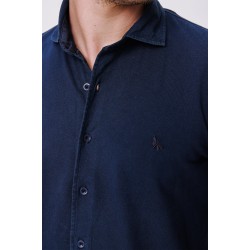 Italyan Yaka Lacivert Jersey Gömlek
