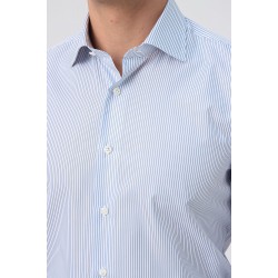 Italyan Yaka beyaz zemin mavi çizgili Erkek Gömlek