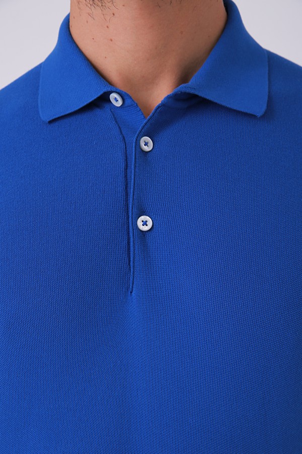 Oxford Doku 3 Düğme Polo Yaka Mavi Renk Tshirt