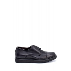Deri Siyah Altı Lastik Bağcıklı Klasik Ayakkabı