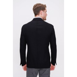 Siyah Mono Yaka Torba Cep Çift Yırtmaç Jersey Ceket