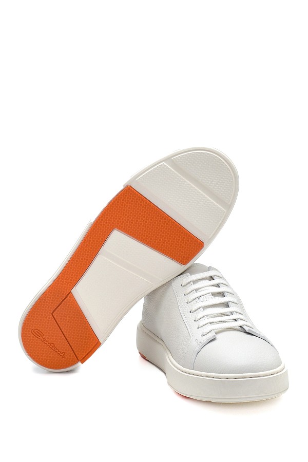 Beyaz Deri Lastik Taban Bağcıklı Sneakers