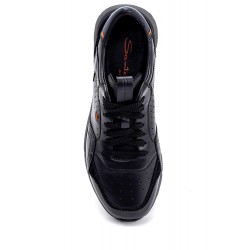 Siyah Deri Altı Lastik Bağcıklı Sneakers