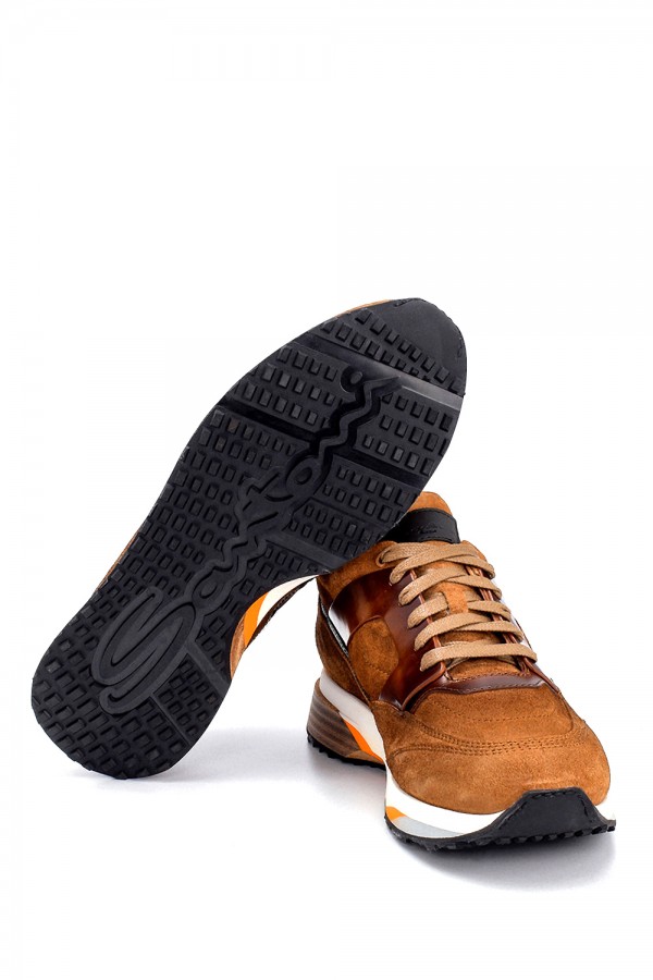 taba rengi deri Süet Bağcıklı Sneakers