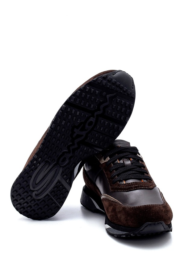 Kahverengi Nubuk Ve Normal Deri Bağcıklı Sneakers