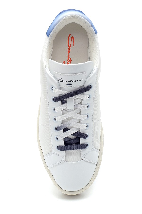 Beyaz Deri Bağcıklı Lastik Taban Sneakers