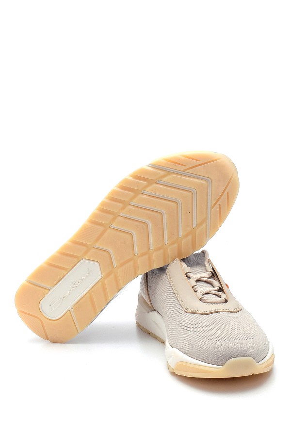 Krem Rengi Bileği Lastikli Bağcıklı Lastik Taban Sneakers
