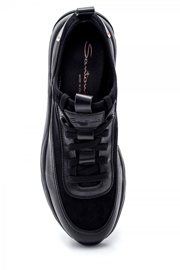 Siyah Deri Ve Süet Deri Bağcıklı Lastik Taban Sneakers