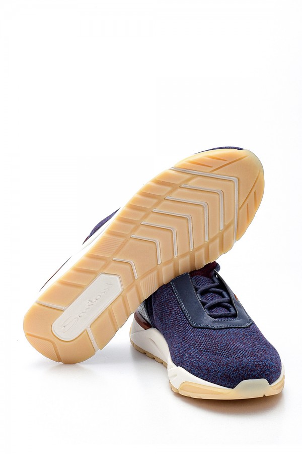 Mavi ve Bordo Melanj Streç Örgülü Elastik Kumaş Sneakers