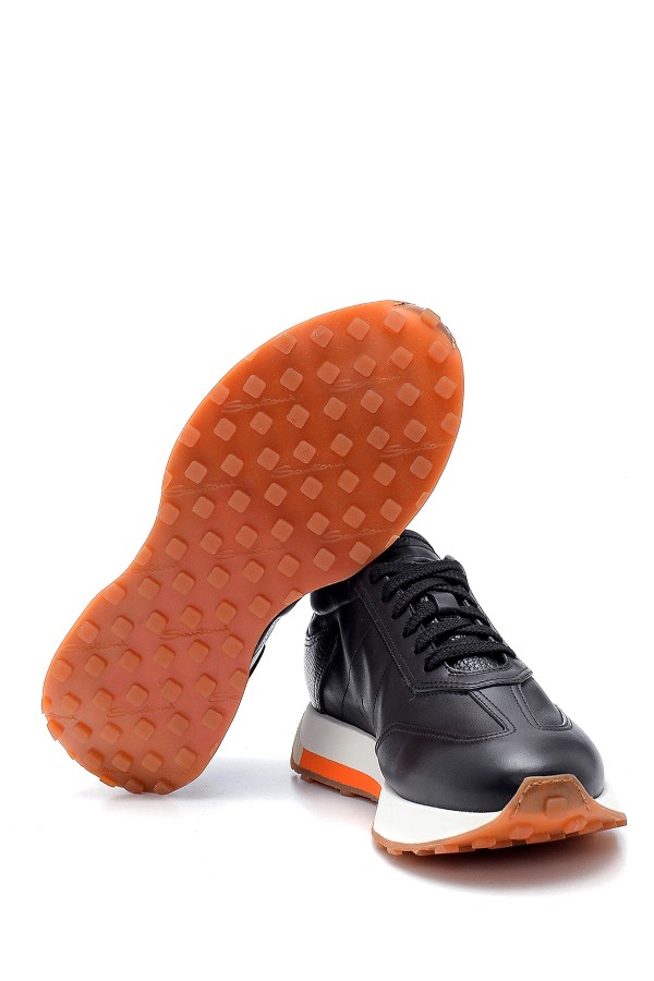 Siyah Deri Bağcıklı Lastik Taban Sneakers