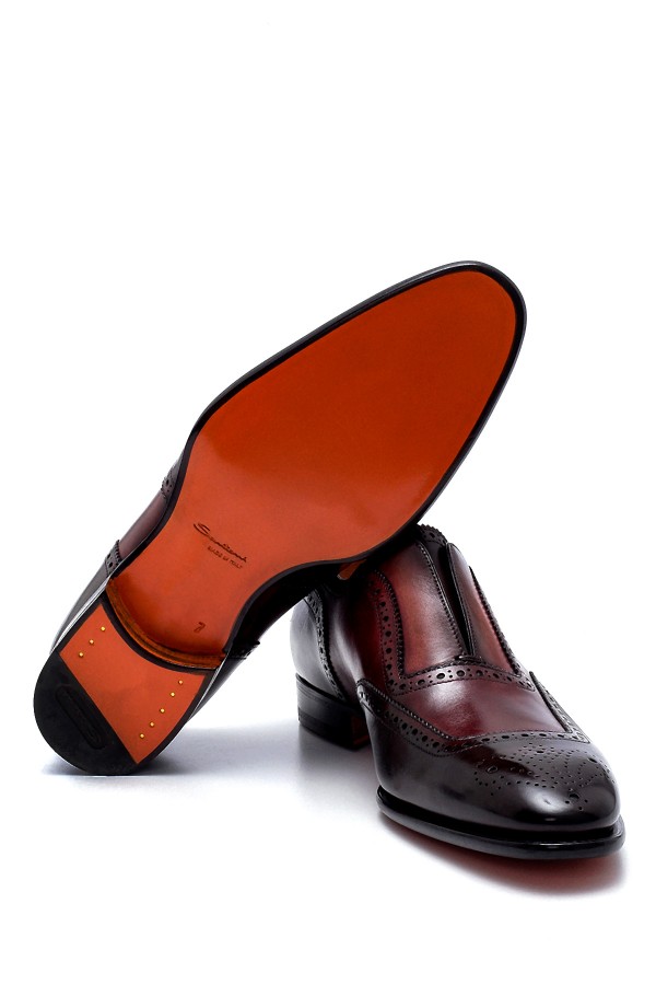 bordo ve kahverengi çift renk kösele taban klasik ayakkabı