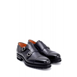 Deri Lacivert Çift Toka Altı Lastik Klasik Ayakkabı