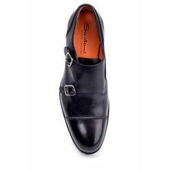 Deri Lacivert Çift Toka Altı Lastik Klasik Ayakkabı