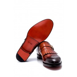 Kahverengi Ve Taba Çift Renk Deri Tek Tokalı Klasik Ayakkabı