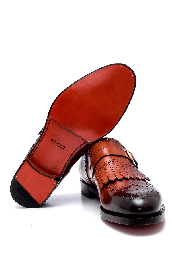 Kahverengi Ve Taba Çift Renk Deri Tek Tokalı Klasik Ayakkabı