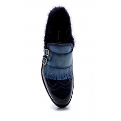 Lacivert Ve Mavi Çift Renk Deri Bilek Kısmı Kürklü Ayakkabı