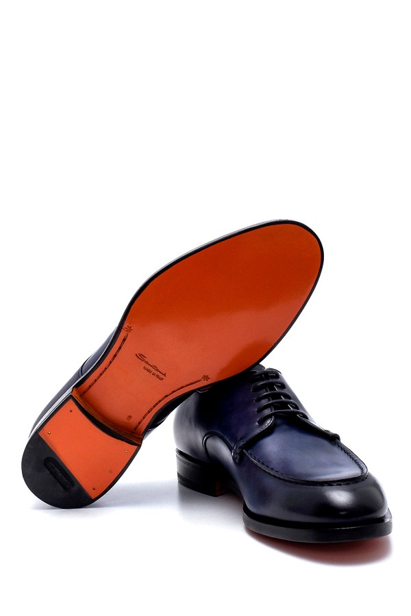 lacivert deri Bağcıklı Kösele Taban Klasik Ayakkabı