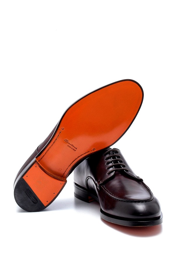 bordo deri Bağcıklı Kösele Taban Klasik Ayakkabı