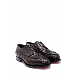 Kahverengi Deri Hasır Desen Bağcıklı Klasik Ayakkabı