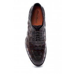 Kahverengi Deri Hasır Desen Bağcıklı Klasik Ayakkabı