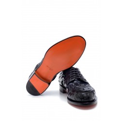 Lacivert Deri Hasır Desen Bağcıklı Klasik Ayakkabı
