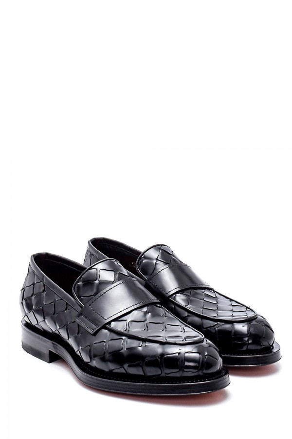 Siyah Deri Desenli Goodyear Taban Klasik Ayakkabı
