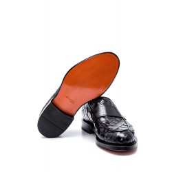 Siyah Deri Desenli Goodyear Taban Klasik Ayakkabı