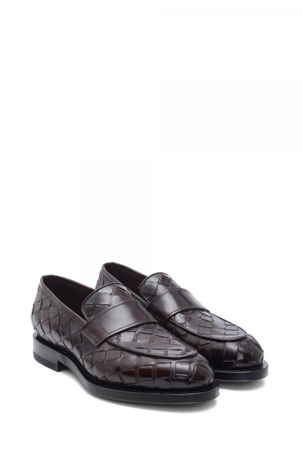 Kahverengi Deri Desenli Goodyear Taban Klasik Ayakkabı