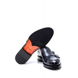 Lacivert Deri Çift Tokalı Klasik Ayakkabı