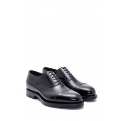 Siyah Deri Lastik Ve Kösele Taban Bağcıklı Klasik Ayakkabı