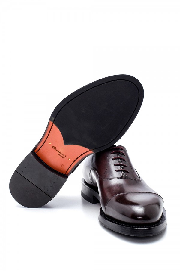 Bordo deri Lastik Ve Kösele Taban Bağcıklı Klasik Ayakkabı