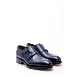Lacivert Deri Çift Tokalı Goodyear Taban Klasik Ayakkabı