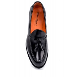 Deri Siyah Püsküllü Altı Yarın Lastik Klasik Ayakkabı