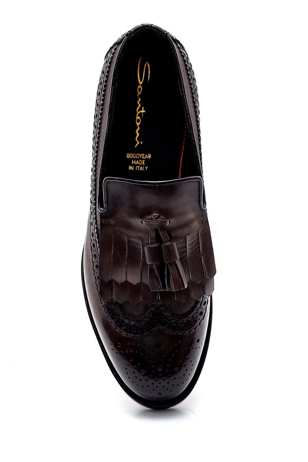 Kahverengi Deri Goodyear Taban Püsküllü Klasik Ayakkabı