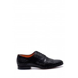 siyah deri hasır desen bağcıklı altı kösele klasik ayakkabı