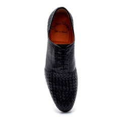 siyah deri hasır desen bağcıklı altı kösele klasik ayakkabı