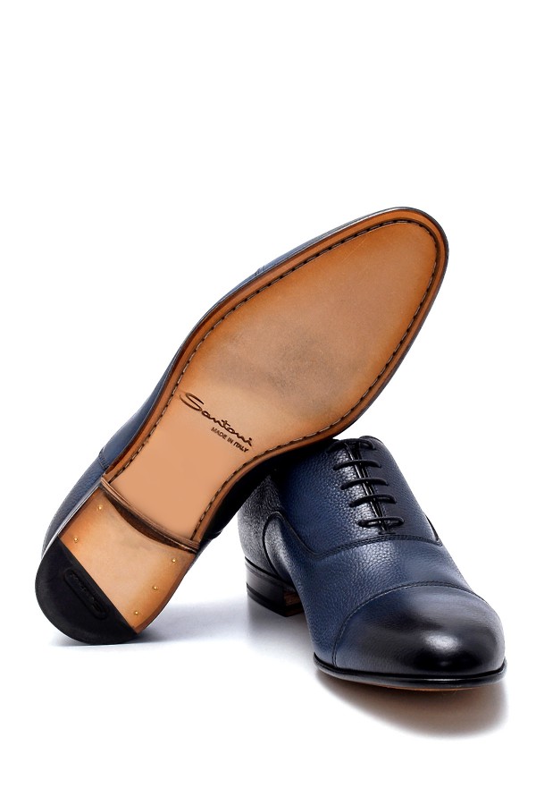 Lacivert Deri Kösele Taban Bağcıklı Klasik Ayakkabı