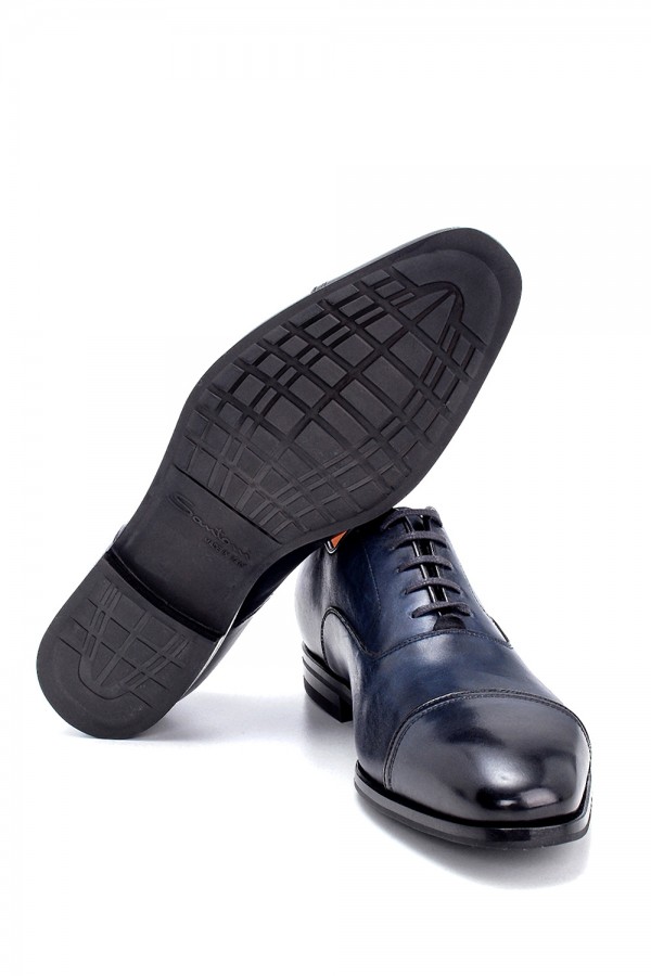 Lacivert Deri Bağcıklı Altı Lastik Klasik Ayakkabı