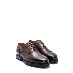 Kahverengi Deri Bağcıklı Tabanı Lastik Klasik Ayakkabı