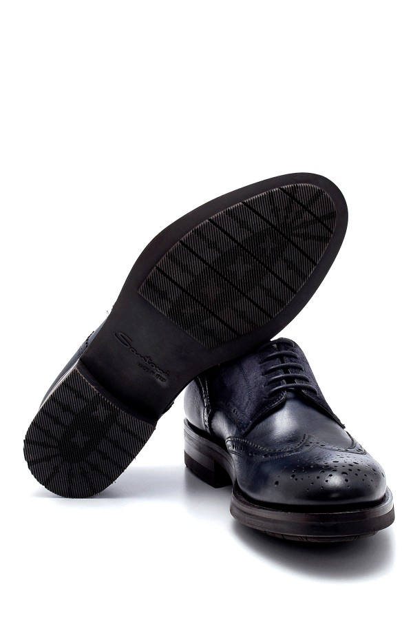 lacivert deri ve nubuk lastik taban bağcıklı klasik ayakkabı