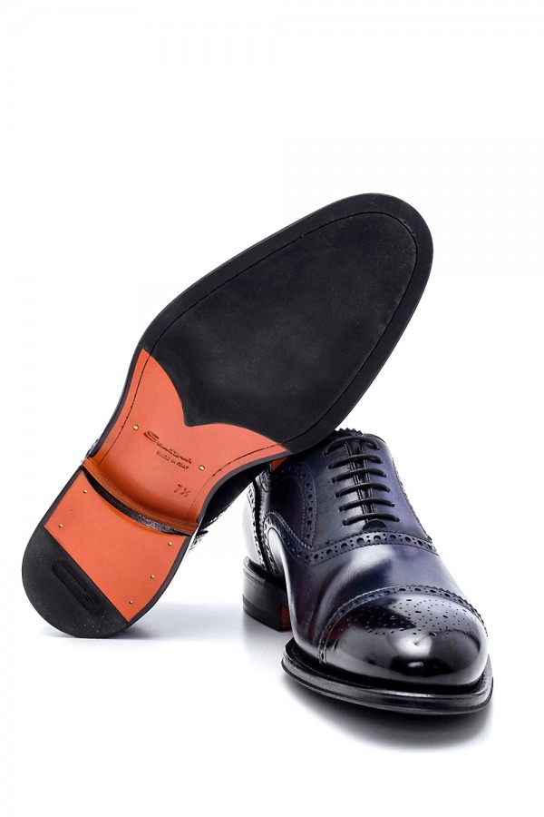 Lacivert Deri Lastik Ve Kösele Taban Klasik Ayakkabı