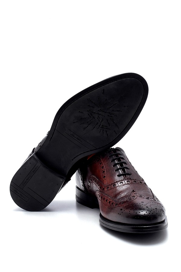 Kahverengi Deri Lastik Taban Bağcıklı Klasik Ayakkabı