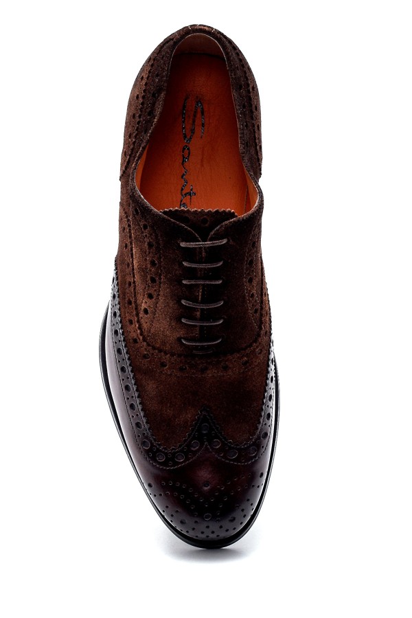 Kahverengi Deri Ve Kahverengi Nubuk Deri Klasik Ayakkabı