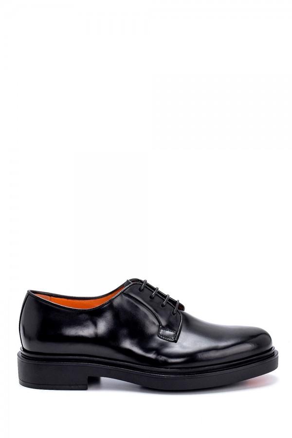 Siyah Deri Altı Lastik Bağcıklı Klasik Ayakkabı